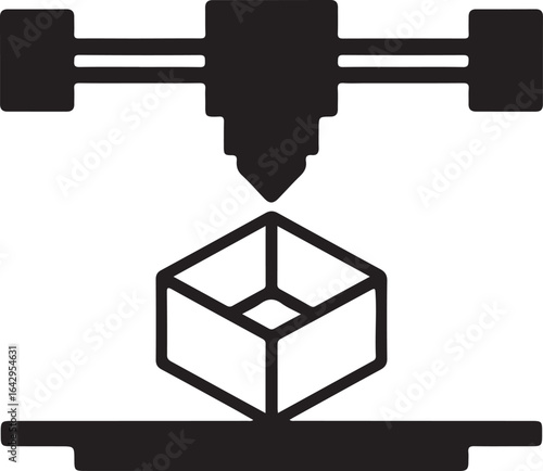 3D Printer Icon, Vector Glyph for Additive Manufacturing and Technology, Digital Fabrication & Prototyping Icon, 3D Printing Vector Symbol.