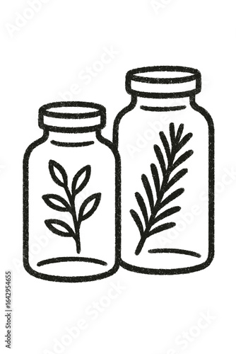 Two jars with herbal extracts featuring botanical illustrations  