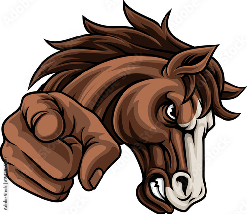 Horse mustang bronco stallion angry mean tough sports team mascot cartoon character design.