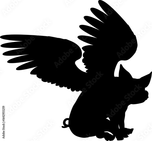 A flying pig with wings in silhouette from the saying pigs might fly
