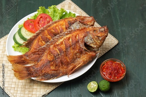 Fried tilapia with shrimp paste chili sauce