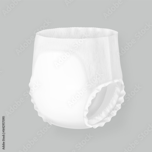 Detailed diaper pant mockup. Vector illustration isolated on grey background. Perfect for showing the diaper, its main parts and benefits for baby, adults. EPS10.