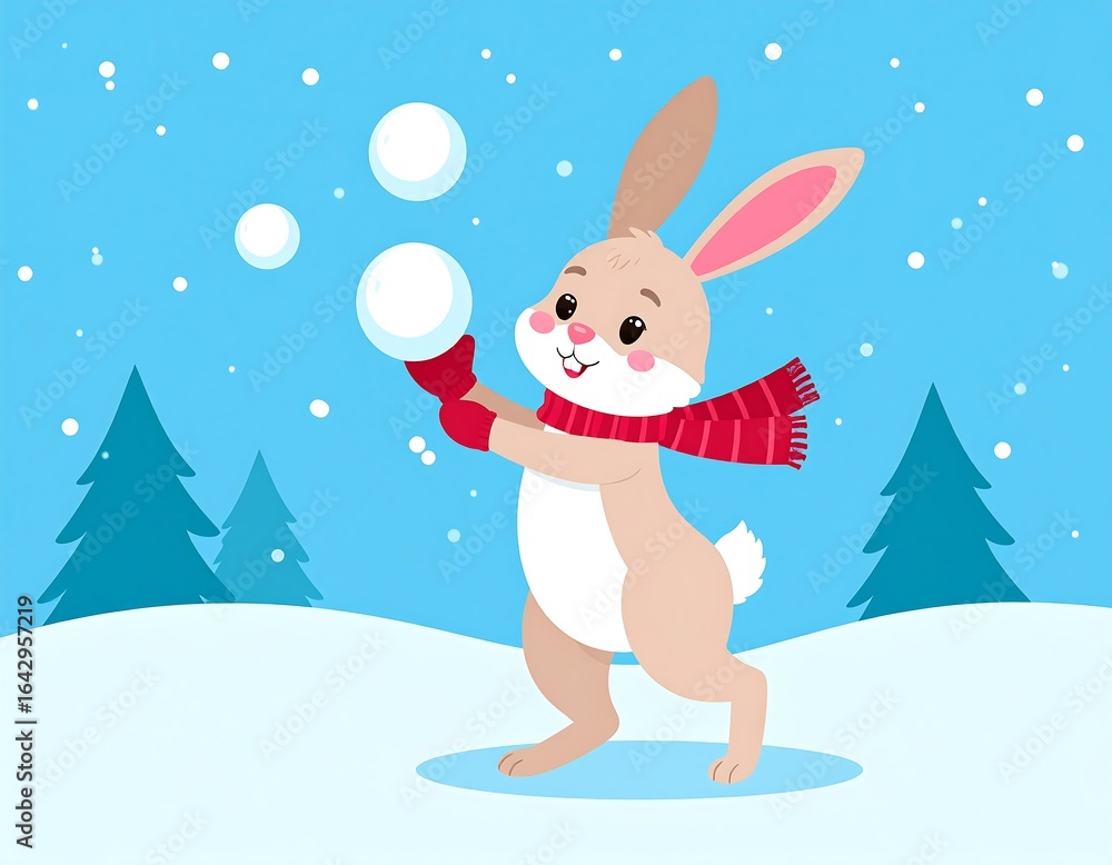 Obraz premium Cute bunny making snowballs