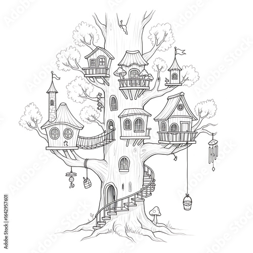 Wallpaper Mural Ai generated image of whimsical treehouse with multiple houses on branches isolated on white background Torontodigital.ca