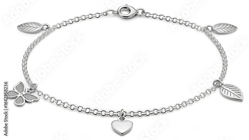 Wallpaper Mural Silver Anklet with Butterfly, Heart, and Leaf Charms isolated on White Background Torontodigital.ca