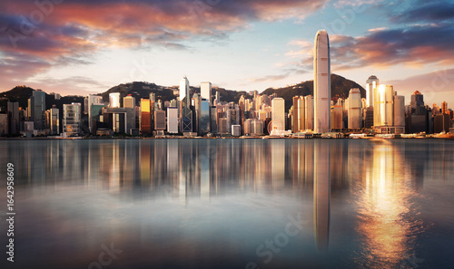 Photography Hong Kong skyline from kowloon, panorama at sunrise, China - Asia
