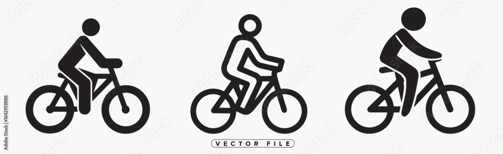 Obraz premium Black silhouettes of people riding bicycles in various poses on white background