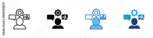 Content Creator Multi Style Icon Design Vector - Person with gear and media Icon Design Vectors, representing a digital content creator or online publisher
