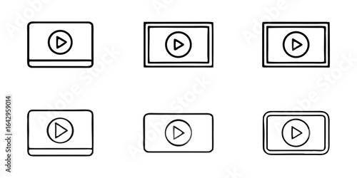 Set of outline video play button icons in various styles  