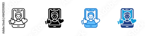 Influencer Post Multi Style Icon Design Vector - Person on smartphone screen with thumbs up and heart, indicating influencer or social endorsement
