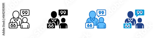 Interaction Multi Style Icon Design Vector - Two people communicating with speech bubbles, symbolizing active engagement, interaction, and connection in personal or professional settings