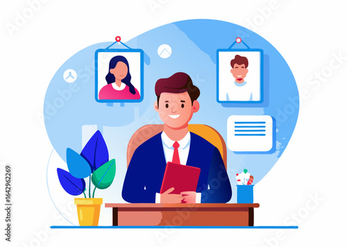 A person preparing for a job interview image. Cartoon style. Vector illustration.