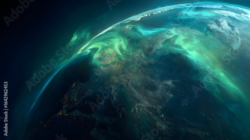 Vibrant aurora borealis shimmering over planet earth from space
