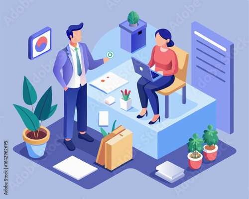 A person preparing for a job interview image. Isometric style. Vector illustration.