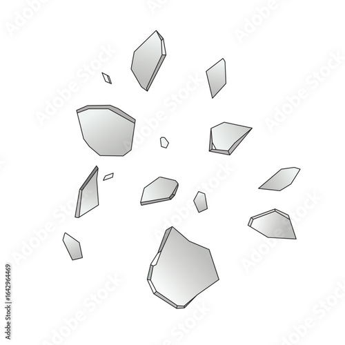 Vector illustration of ceramic shards scattered, isolated on white. Ideal for damage, accident, repair, or metaphorical concepts.