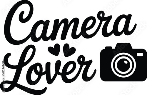 Camera lover script with hearts and camera icon photography