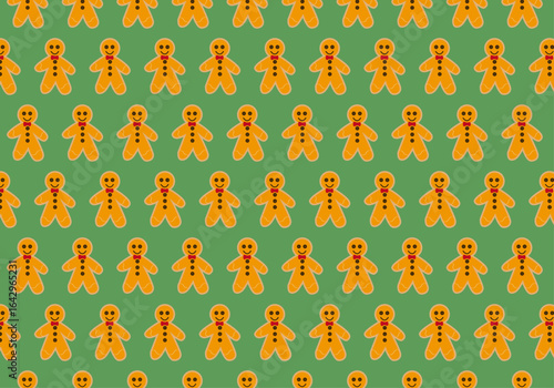 Patrón de navidad de galletas de jengibre en fondo verde