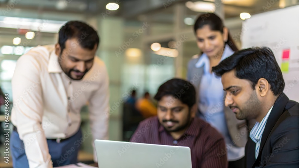 Indian business team gathered around laptop — planning B2B sales strategy in office workshop
Indian business team gathered around laptop — planning B2B sales strategy in office workshop