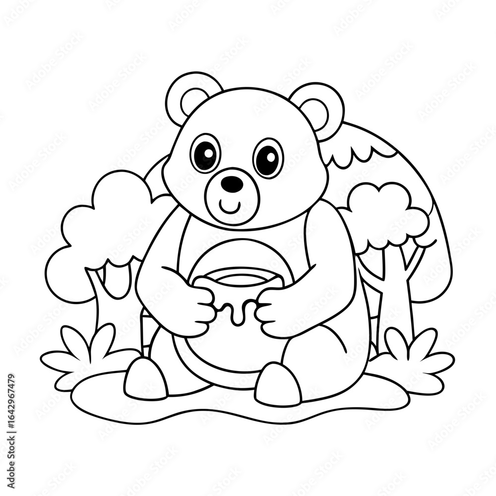 Fototapeta premium Black Outline Printable Bear Fishing in a Pond