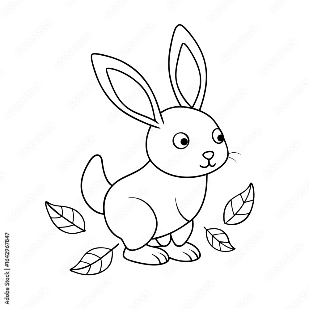 Obraz premium Cute Black Outline Bunny Holding a Balloon for Kids