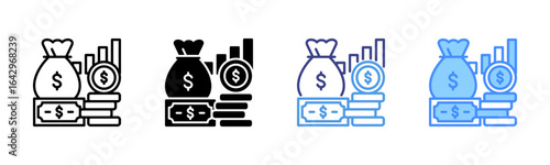 Money icon set multiple style collection