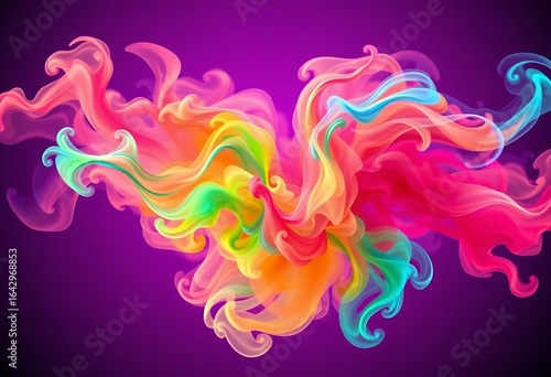 Vibrant, swirling colorful smoke bursts against a deep purple backdrop  A magical, explosive vector art illustration,  graphic,  magical explosion