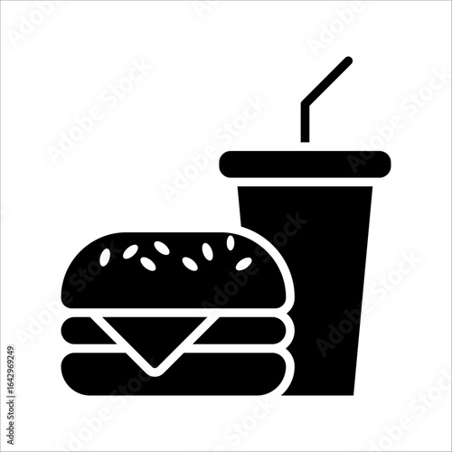 Hamburger and soft drink cup Icon. Symbol isolated white background. vector illustration. color editable.