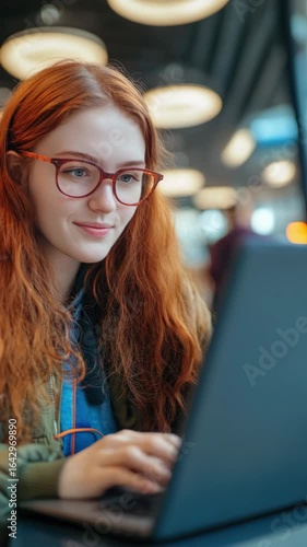 Young woman studying or working on laptop