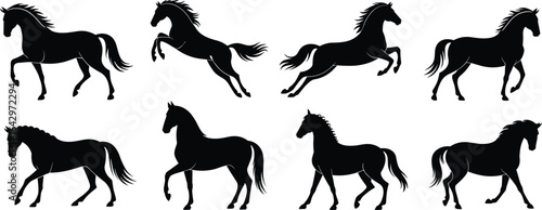 Horse silhouette clipart set, galloping horse vector, running stallion illustration, equestrian design, wild mustang art, horse graphic bundle