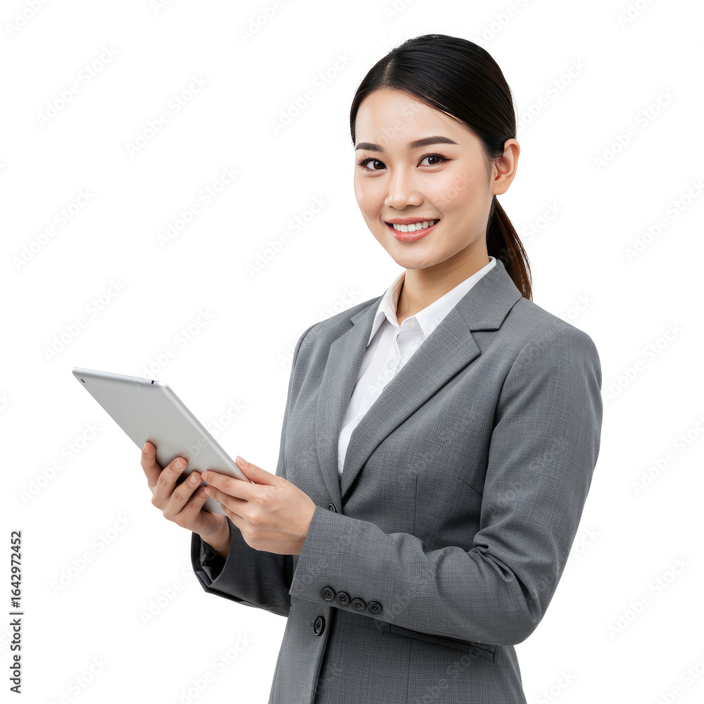 Professional Woman Talking On Phone While Writing Notes, White Background Professional Woman Talking On Phone While Writing Notes, White Background