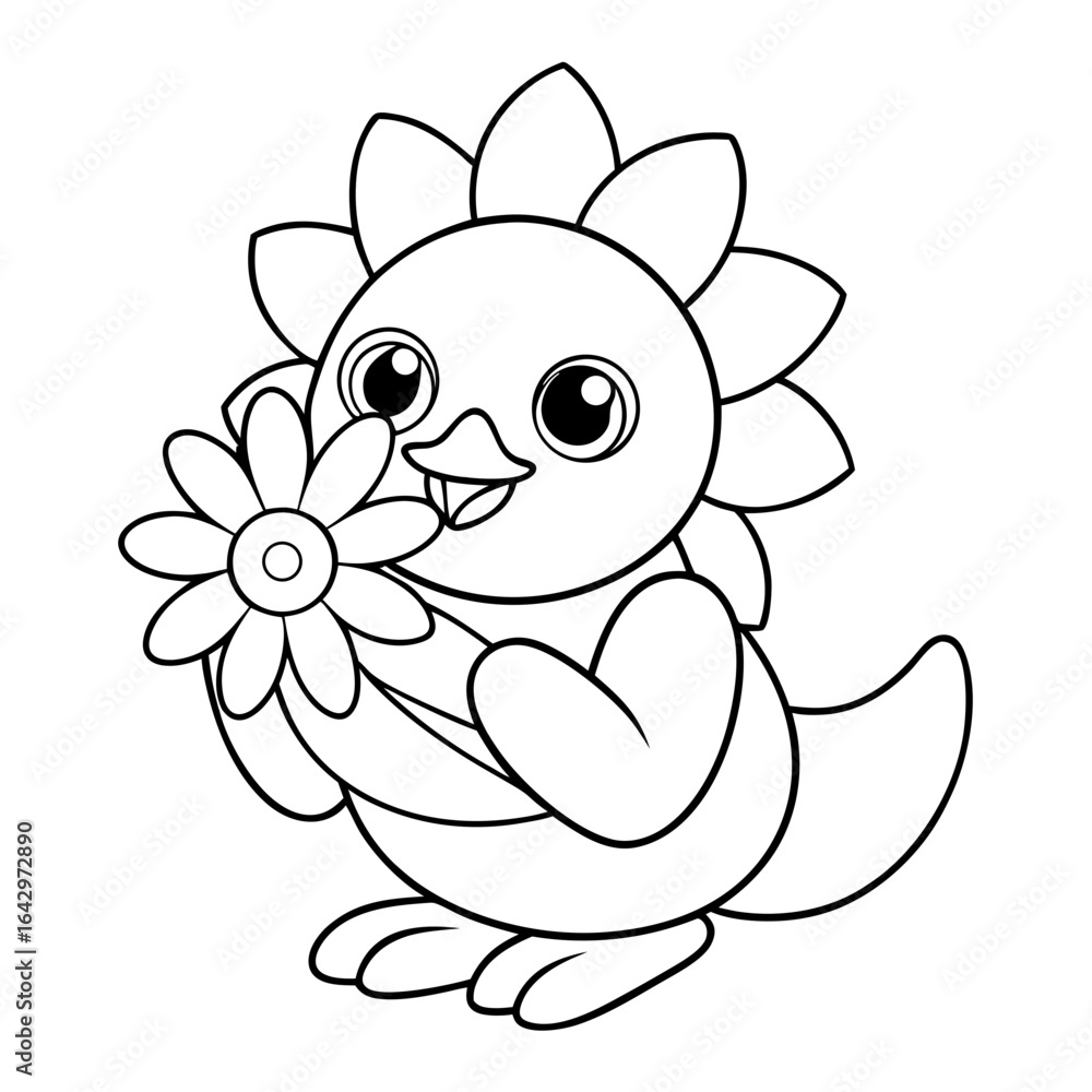 Fototapeta premium Black Outline Printable Chick Cuddling a Kitten