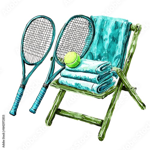 Relaxing Break With Tennis Gear And Beach Chair.