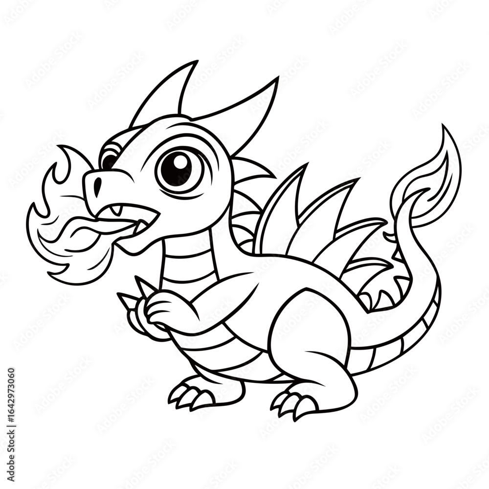 Obraz premium Black Outline Printable Dragon Chasing Butterflies
