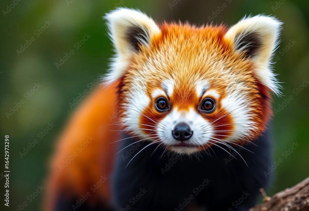 Obraz premium Adorable red panda portrait, sharp focus on face, softly blurred background, close-up, wild animal