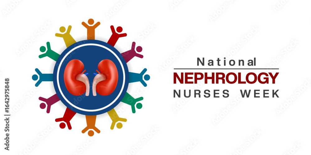 Fototapeta premium National Nephrology Nurses Week. Kidney and people. Suitable for posters, banners and social media. White background.