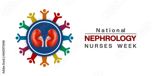 National Nephrology Nurses Week. Kidney and people. Suitable for posters, banners and social media. White background.