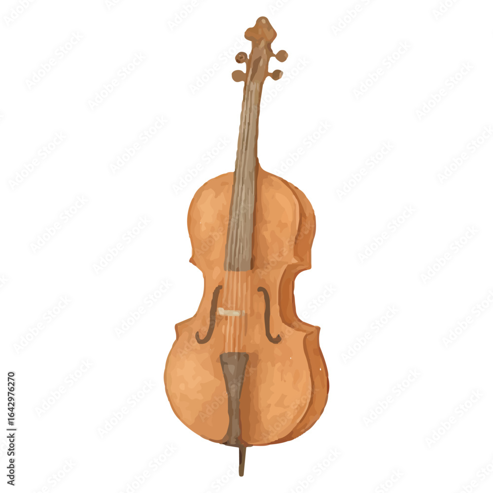 Obraz premium Cello Illustration – Hand-Drawn Classical Bass String Instrument with Curved Body and F-Holes