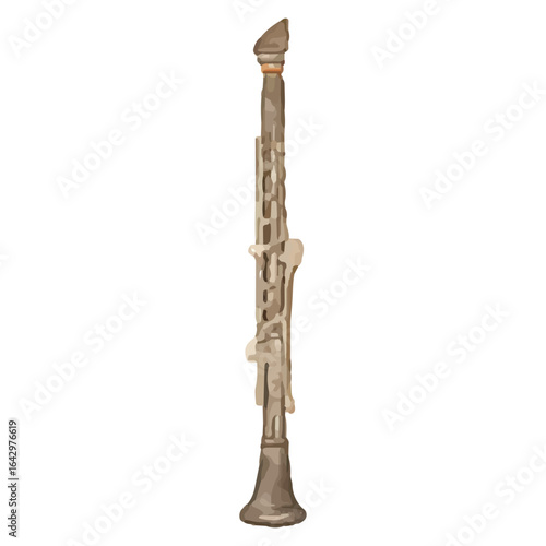 Clarinet Illustration – Hand-Drawn Woodwind Instrument with Vintage Monochrome Style