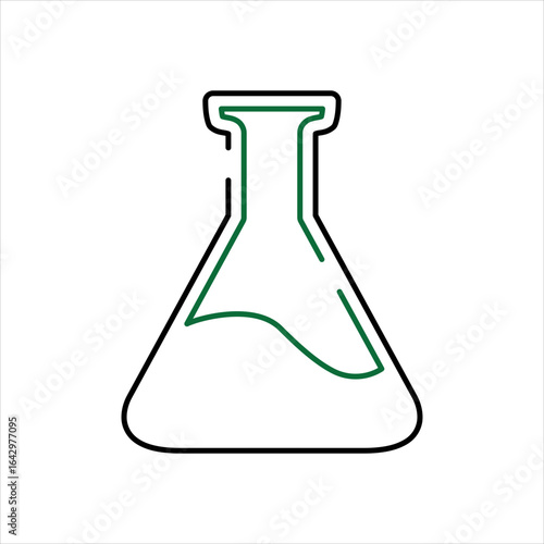 Erlenmeyer Conical Flask with Green Liquid Outline 