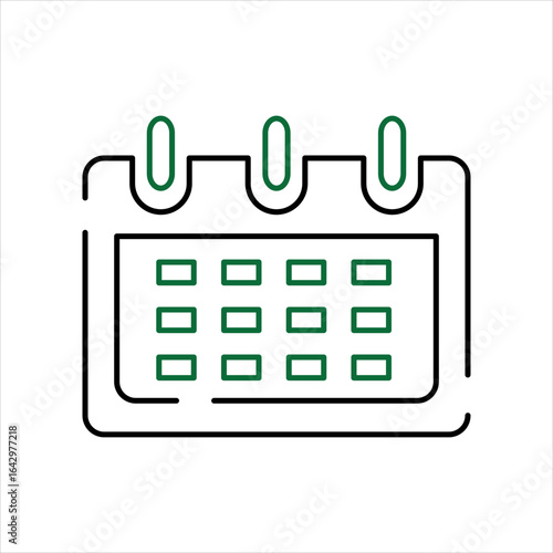 Green Squares and Black Outline Calendar Icon Grid 
