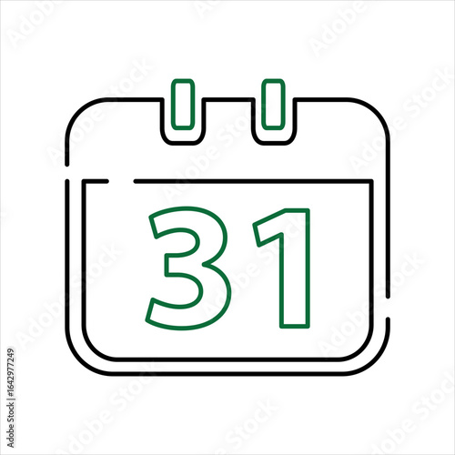 Green Number 31 and Black Outline Calendar Icon