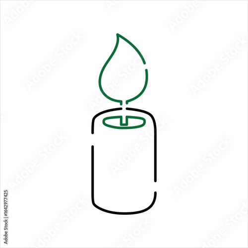 Green Flame and Black Outline Straight Candle Icon 