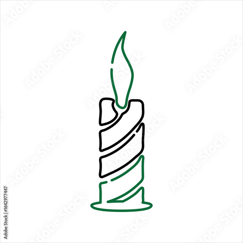 Green Flame and Black Outline Wavy Candle Icon