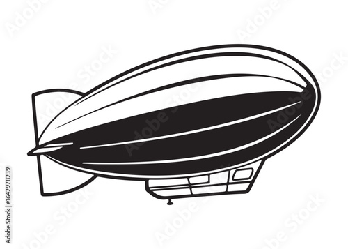 Vintage Airship Illustration: Black and White Graphic Design, Retro Travel Concept.
