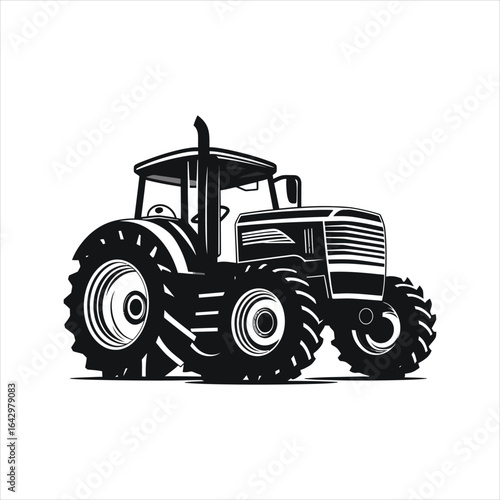  silhouette of a tractor illustration vector with black old tractor on white background