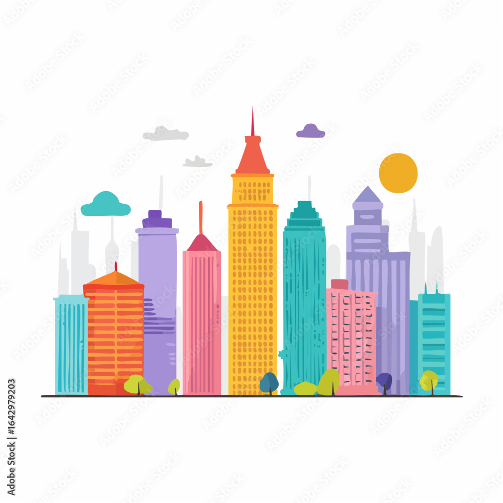 Fototapeta premium Colorful Cityscape Banner. Urban Skyline