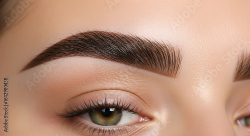Close up of a perfectly shaped and groomed woman s eyebrow and eye