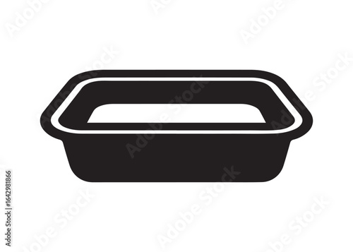 Simple Black and White Rectangular Food Container Icon: Minimalist Design.