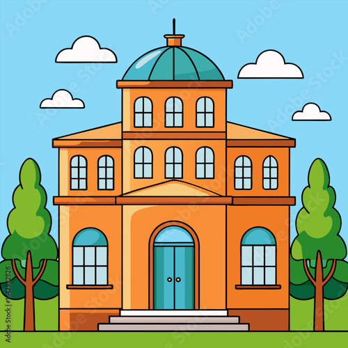 Town hall building with trees and sky