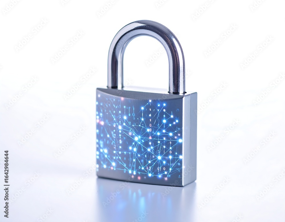 Fototapeta premium Metallic padlock with digital network